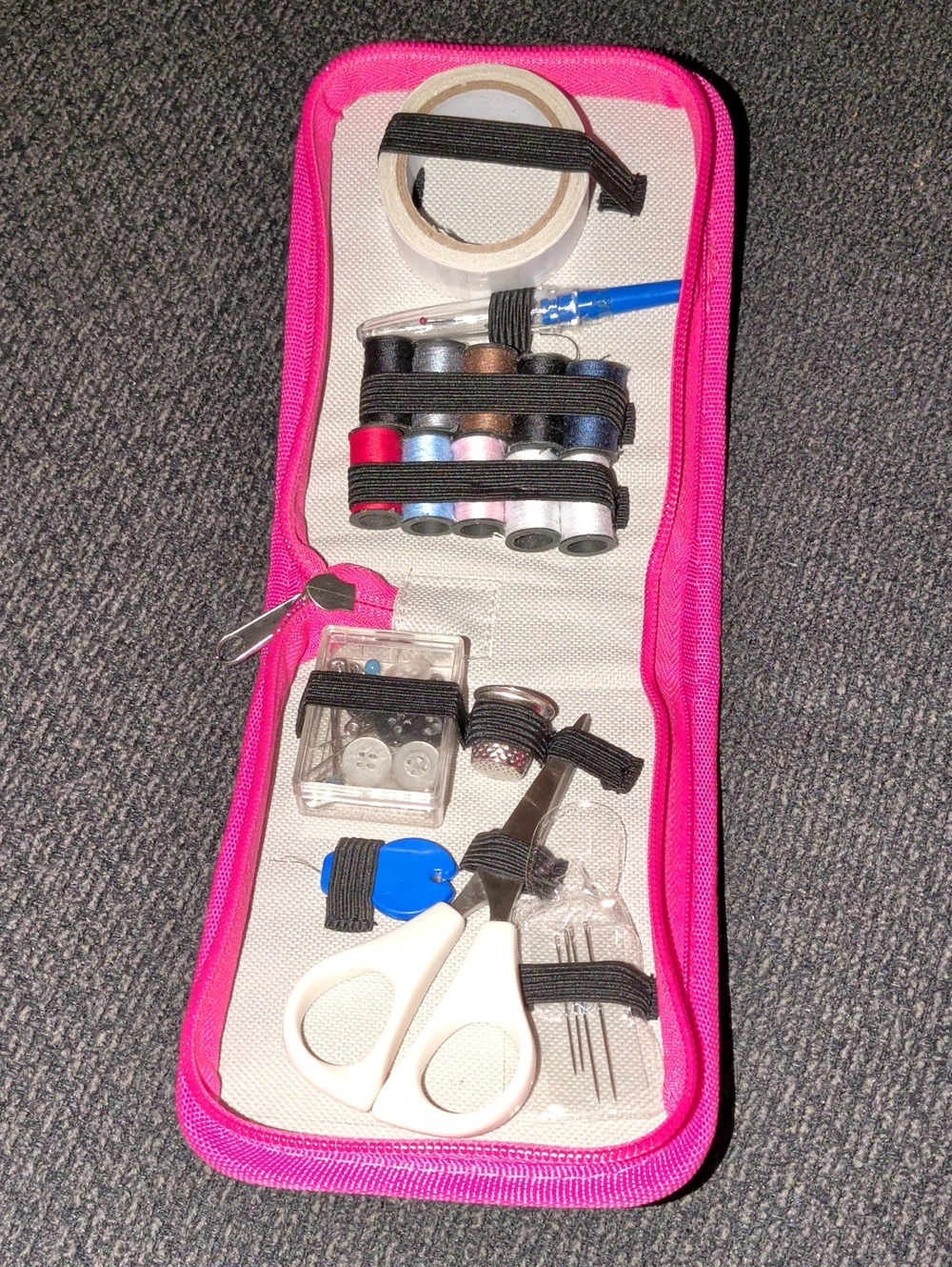 Pink Travel Sewing Kit with Scissors and Thread